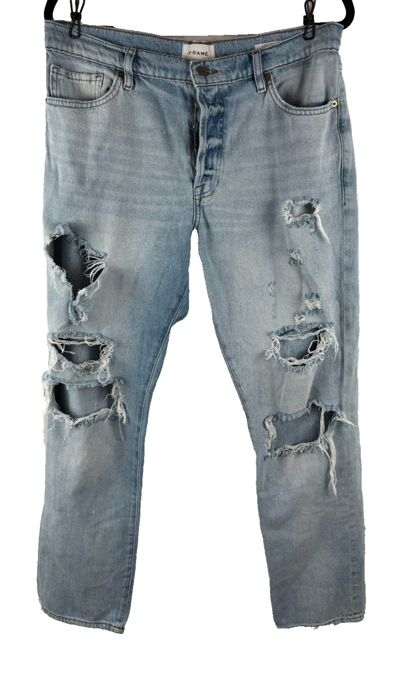 FRAME Denim Le Slouch Distressed Button Fly Light Wash Jeans Womens Size 29